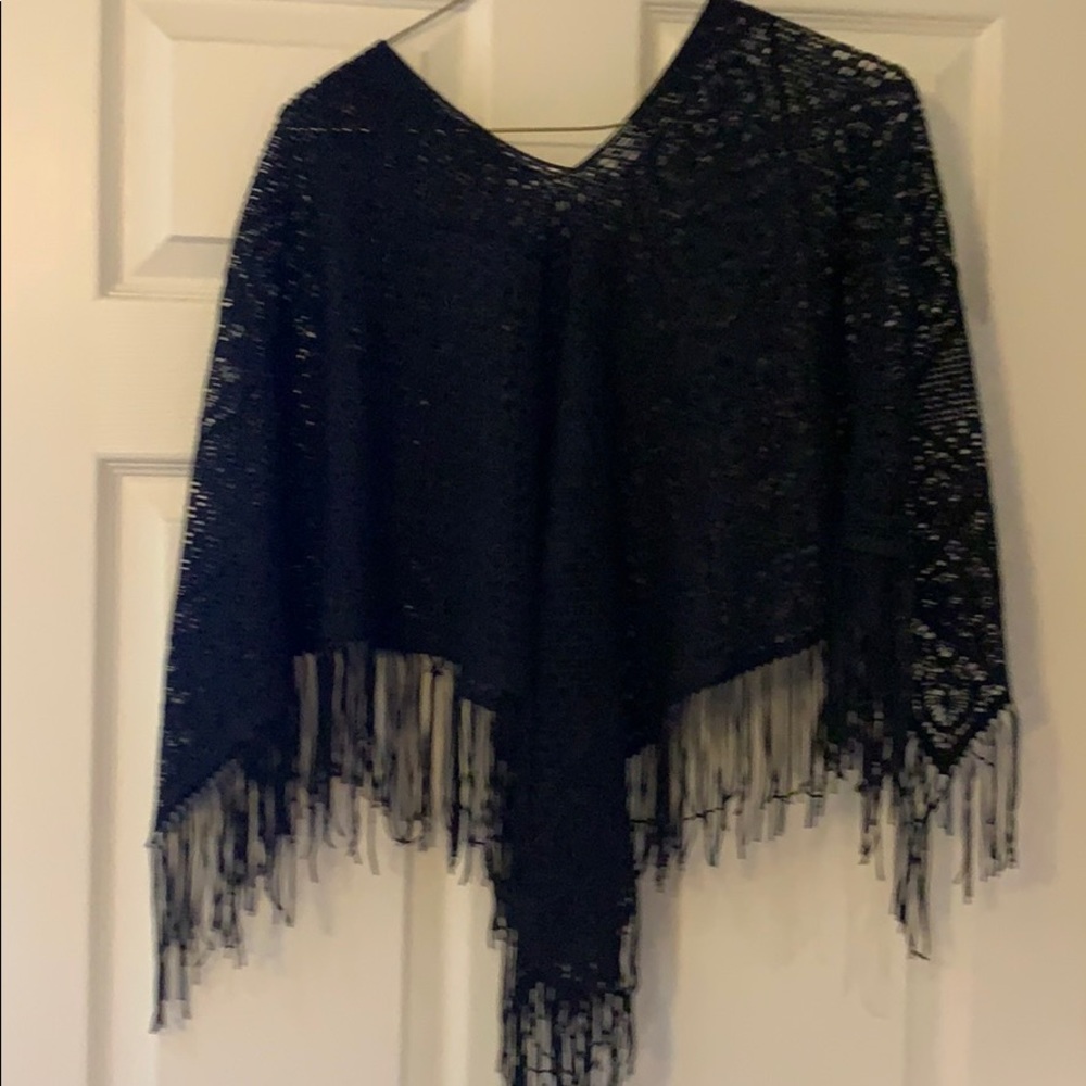 Navy blue crochet shawl